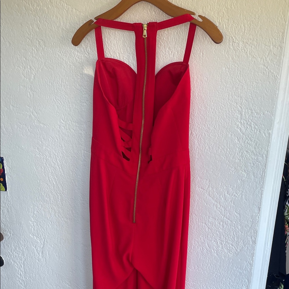 Bebe‎ X Naven Red Deep Sweetheart Neckline Goldtone Zip Sleeveless Jumpsuit 4 - Picture 4 of 8